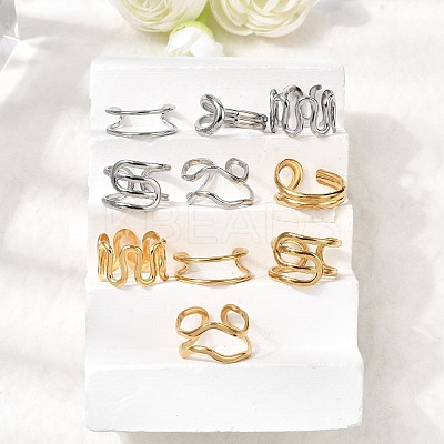 5Pcs 304 Stainless Steel Open Cuff Rings for Women RJEW-K313-04G-1