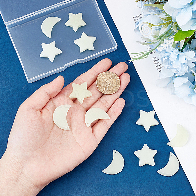 12Pcs 6 Styles Synthetic Luminous Stone Pendants G-GA0001-64B-1