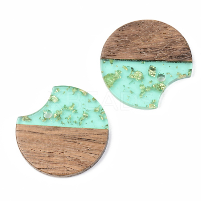 Transparent Resin & Walnut Wood Pendants RESI-S389-038A-B02-1