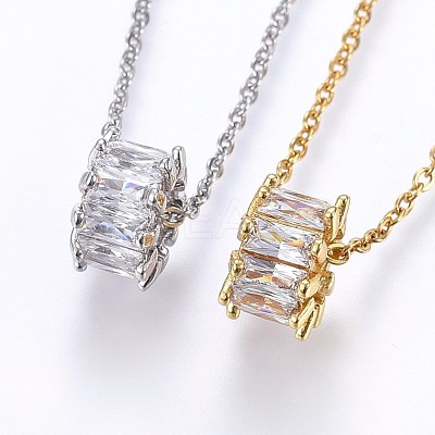 Brass Micro Pave Cubic Zirconia Pendant Necklaces NJEW-H486-18-1