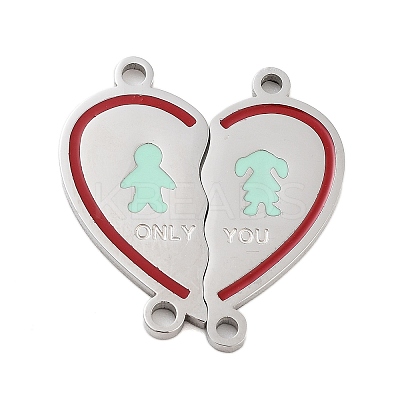 Valentine's Day 304 Stainless Steel FireBrick Enamel Only You Love Heart Connector Charms STAS-Z078-13P-1