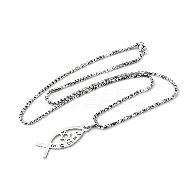 201 Stainless Steel Religion Jesus Fish Pendant Necklaces NJEW-H065-05P-1