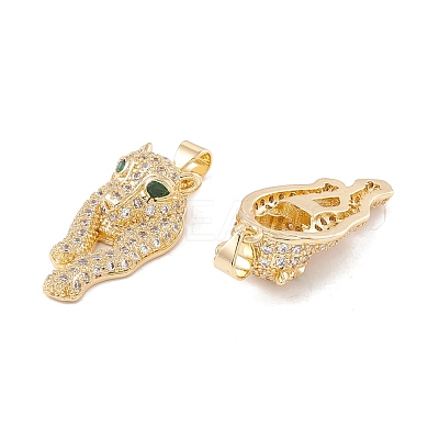 Brass Micro Pave Green Cubic Zirconia Pendants KK-E005-36G-1