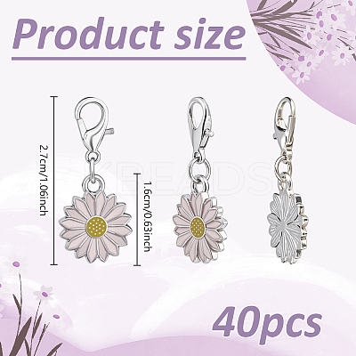 40Pcs Daisy Alloy Enamel Pendant Locking Stitch Markers HJEW-NB00205-1
