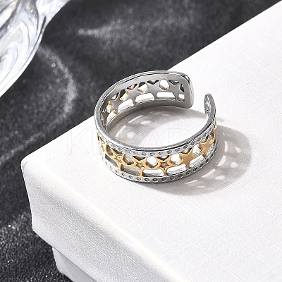 Adjustable 304 Stainless Steel Cuff Rings for Women RJEW-B150-01GP-09-1