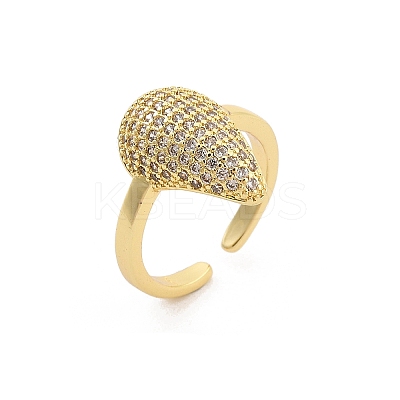 Rack Plating Brass Micro Pave Clear Cubic Zirconia Open Cuff Finger Rings for Women RJEW-M028-101G-1