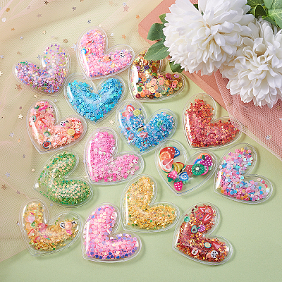 50pcs Heart PVC & Plastic Sequin Shaker Cabochons KY-CJ0001-45-1