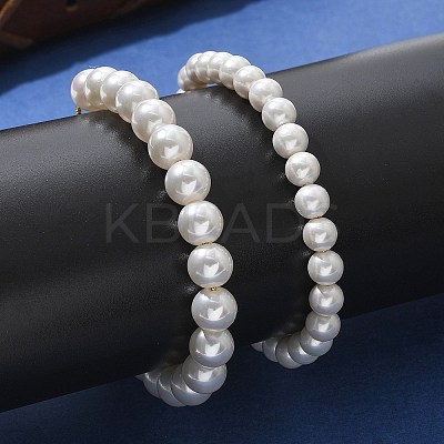 Shell Pearl Beaded Slider Bracelet with Brass Snake Chain X-BJEW-B066-01B-02-1