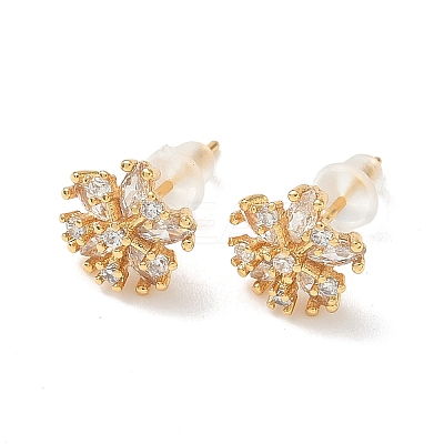 Snowflake Brass Micro Pave Cubic Zirconia Stud Earrings EJEW-Z152-02G-03-1