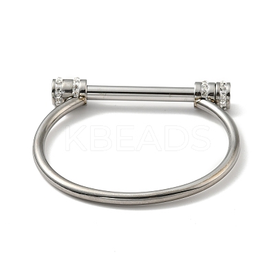 304 Stainless Steel D Shape Bar Screw Bangle with Cubic Zirconia STAS-E057-01P-1