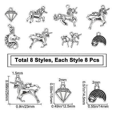 64Pcs 8 Styles Tibetan Style Alloy Pendants TIBE-SC0001-37-1