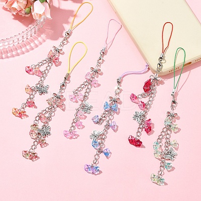 Flower Acrylic & Glass Mobile Straps HJEW-YW00038-01-1
