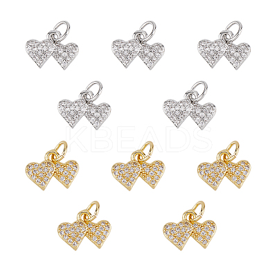 10Pcs 2 Colors Rack Plating Brass & Clear Cubic Zirconia Pendants KK-HS0001-11-1