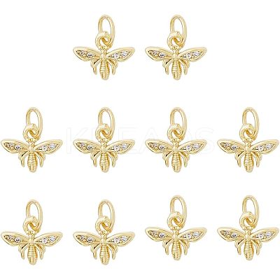 10Pcs Brass Micro Pave Clear Cubic Zirconia Charms ZIRC-HS0001-01-1