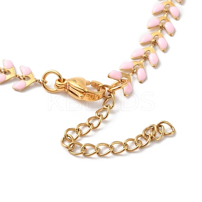 Enamel Ear of Wheat Link Chains Bracelet BJEW-P271-02G-03-1