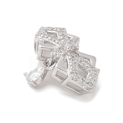 925 Sterling Silver Clear Cubic Zirconia Bowknot with Teardrop Multi-Strand Links STER-M094-01P-1