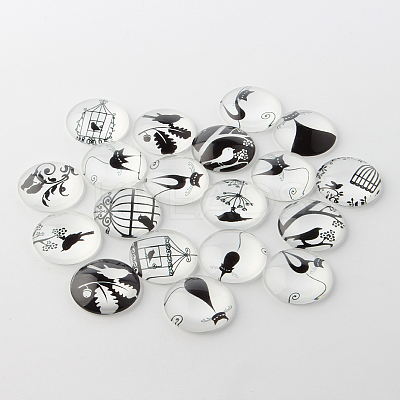 Retro Black and White Picture Glass Cabochons GGLA-A002-10mm-NN-1