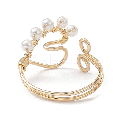 Copper Wire Wrapped Natural Cultured Freshwater Pearl Open Ring RJEW-JR00634-1