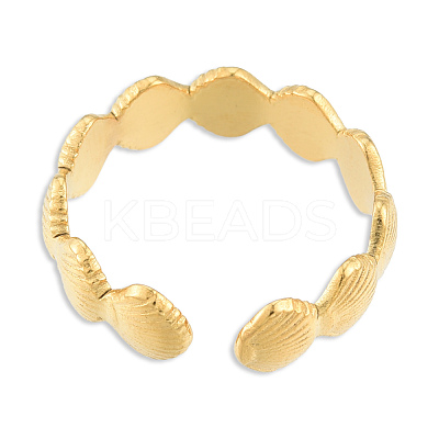Ion Plating(IP) 304 Stainless Steel Shell Wrap Open Cuff Ring for Women RJEW-N038-100LG-1