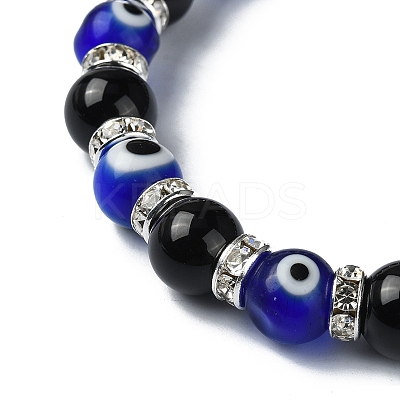 Natural Black Onyx & Rhinestone & Evil Eye Beaded Stretch Bracelets BJEW-TA00448-1