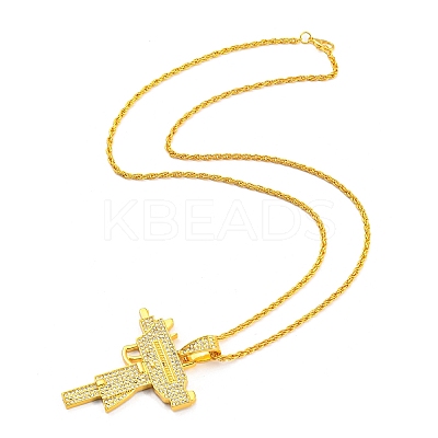 Clear Cubic Zirconia Gun Shape Pendant Necklace with Alloy Rope Chains LS-NJEW-E101-04G-1