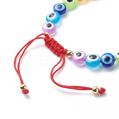 Evil Eye Resin Bead & Eye/Hamsa Hand/Flat Round Alloy Rhinestone Braided Beaded Bracelets for Girl Women BJEW-JB08742-1
