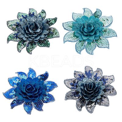 4Pcs 4 Colors 3D Flower Pattern Polyester Fabrics Computerized Embroidery Cloth Sew on Appliques PATC-NB0001-15A-1