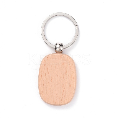 Natural Wood Keychain HJEW-P008-03-1