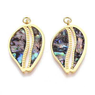 304 Stainless Steel Pave Natural Paua Shell Pendants STAS-N115-21B-G-1