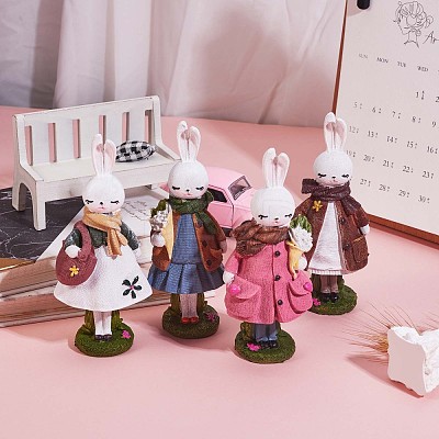 Resin Standing Rabbit Statue Bunny Sculpture Tabletop Rabbit Figurine for Lawn Garden Table Home Decoration ( Blue ) JX084A-1