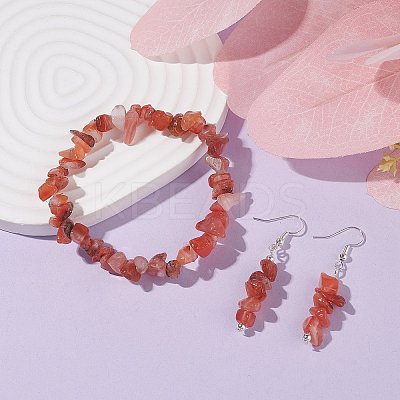 Natural Red Agate Chips Beaded Jewelry Set X-SJEW-JS01232-04-1