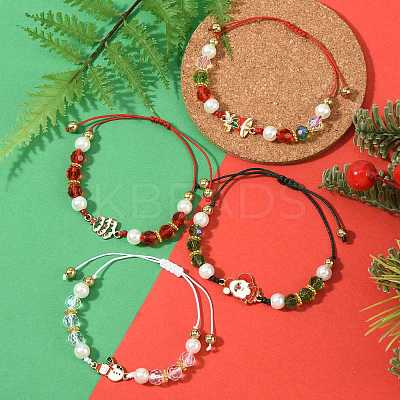 4Pcs Christmas Alloy Enamel Link Bracelets BJEW-FS00032-1