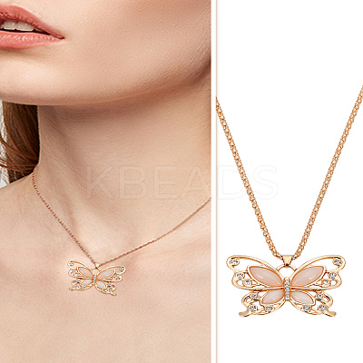 2Pcs Alloy & Cat Eye Butterfly Pendant Necklaces for Women NJEW-LP0001-06-1