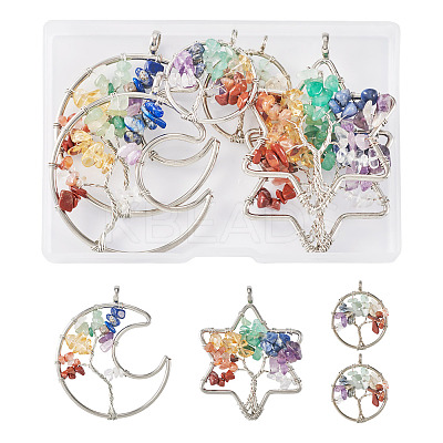 6Pcs 3 Styles 7 Chakra Natural Mixed Gemstone Chip Bigs Pendants FIND-FW0001-36-1