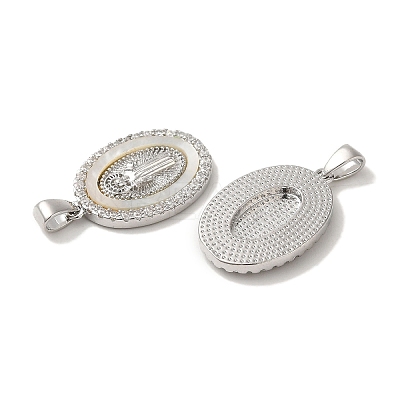 Rack Plating Brass Cubic Zirconia Shell Pendants KK-S368-11P-1