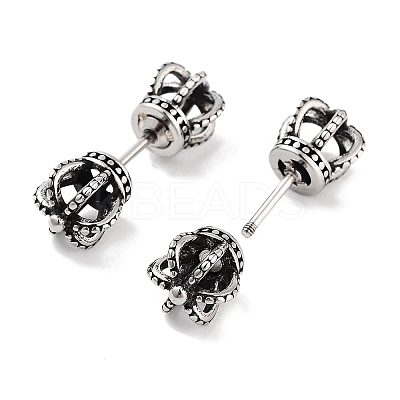 Crown 316 Surgical Stainless Steel Stud Earrings EJEW-Z050-40AS-1
