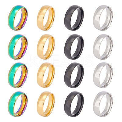 16Pcs 4 Colors 201 Stainless Steel Plain Band Finger Ring for Women RJEW-UN0002-41-1