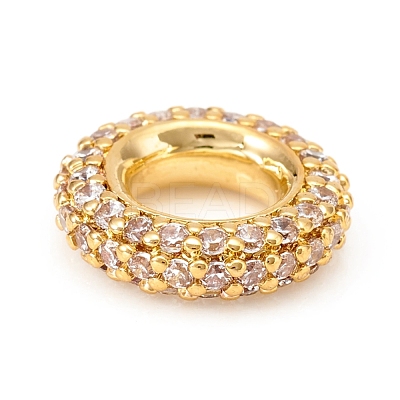 Brass Micro Pave Cubic Zirconia Rondelle European Beads KK-D160-59G-1