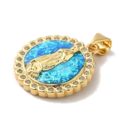 Rack Plating Brass Micro Pave Cubic Zirconia with Synthetic Opal Pendants KK-D088-13G-1