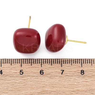 Square Brass & Plastic Stud Earrings for Women EJEW-G425-01G-01-1