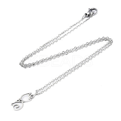 Non-Tarnish 201 Stainless Steel Kitten Pendants Necklaces LS-NJEW-S105-JN590-40-1-1