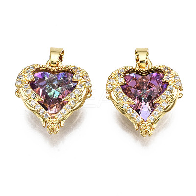 Brass Medium Violet Red Cubic Zirconia Pendants KK-Q769-019-NF-1