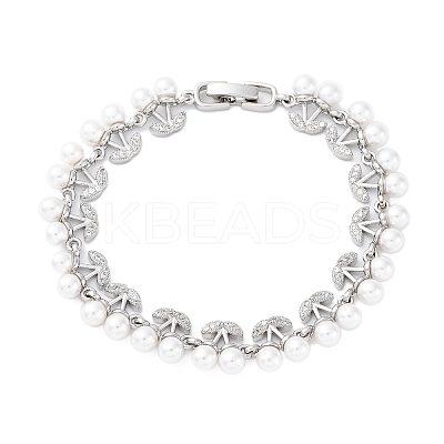 Cherry Brass Micro Pave Clear Cubic Zirconia Link Bracelets for Women BJEW-G740-02P-1
