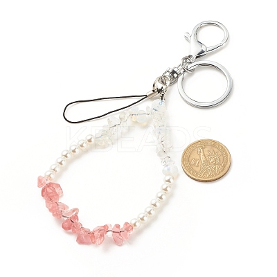 Synthetic & Natural Gemstone with Acrylic Bracelet Keychain HJEW-JM00689-1