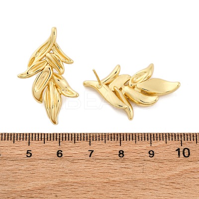 Leaf Brass Stud Earrings EJEW-R025-20G-1