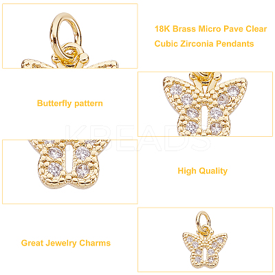 20Pcs 2 Colors Brass Micro Pave Clear Cubic Zirconia Pendants KK-PH0003-35-1