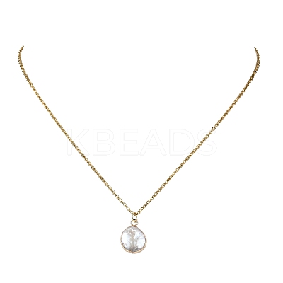 Electroplated Natural Keshi Pearl Pendant Necklaces NJEW-JN05604-02-1