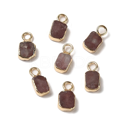 Natural Strawberry Quartz Rectangle Charms G-Q169-07G-04-1