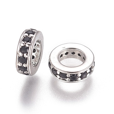 Brass Cubic Zirconia Rondelle European Beads KK-E772-02E-P-1