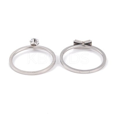Bowknot 304 Stainless Steel Finger Ring Set for Women RJEW-C086-29-P-1